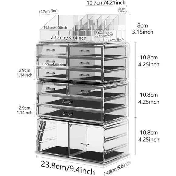 Makeup Cosmetic Organizer Storage Drawers Display Box Case with 12Drawers(Clear) - Picture 4 of 6